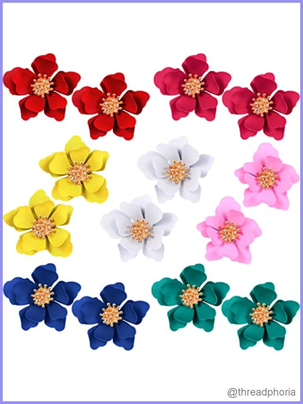7 Pairs Flower Stud Earrings Metal Push Back Boho Daisy Set for Women